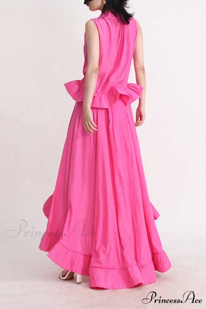 Elaine Pink Sleeveless Charming Ruffle Mermaid Set