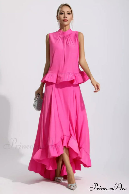 Elaine Pink Sleeveless Charming Ruffle Mermaid Set