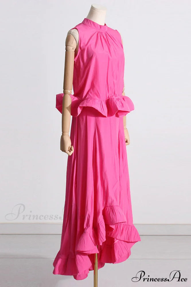Elaine Pink Sleeveless Charming Ruffle Mermaid Set