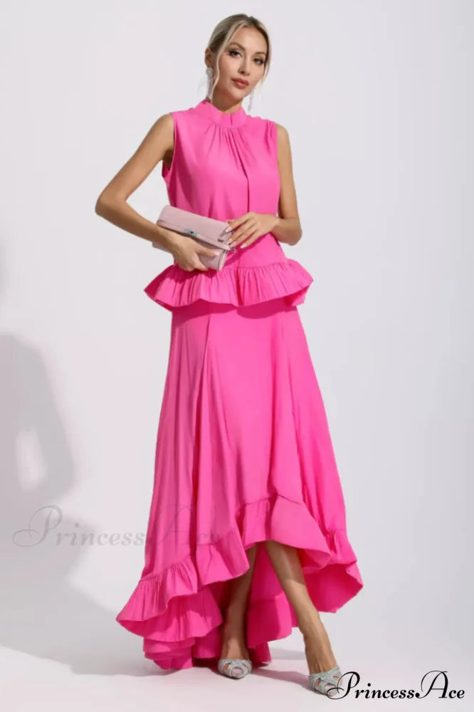 Elaine Pink Sleeveless Charming Ruffle Mermaid Set