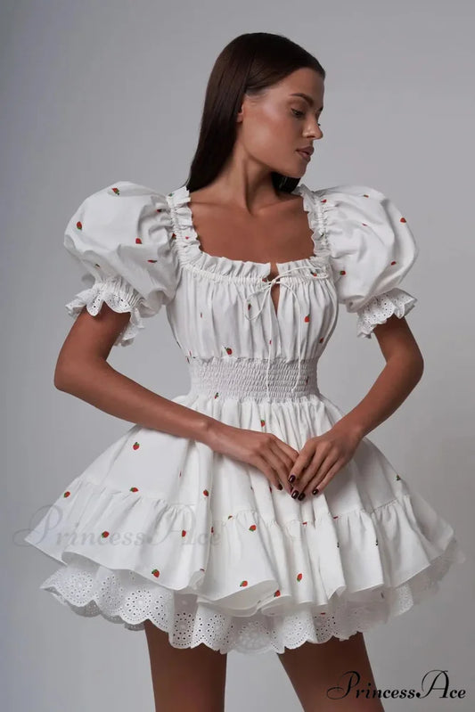 Elara Puff Stylish Sleeve Mini Dress White / S