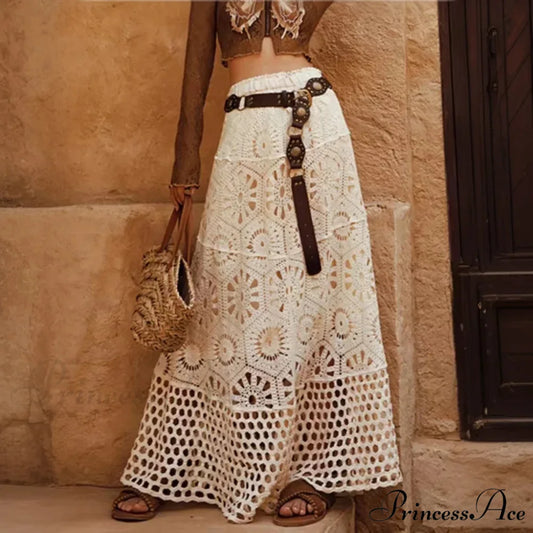 Elastic Crocheted Knit Skirt APRICOT / One Size skirts-250223