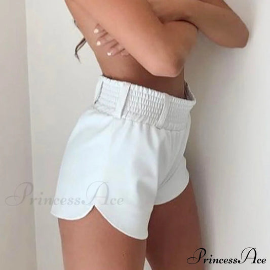 Elastic High Waist White PU Shorts