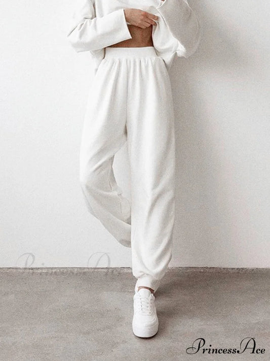 Elastic Mid Graceful Waist Sweatpants White / XS