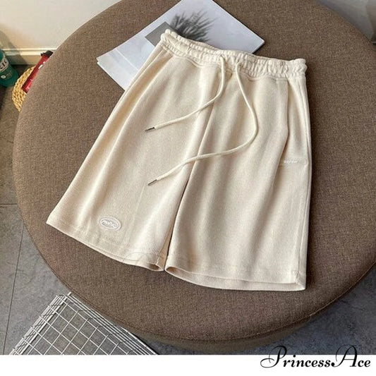 Elastic Waist Cotton Casual Biker Shorts Beige / S