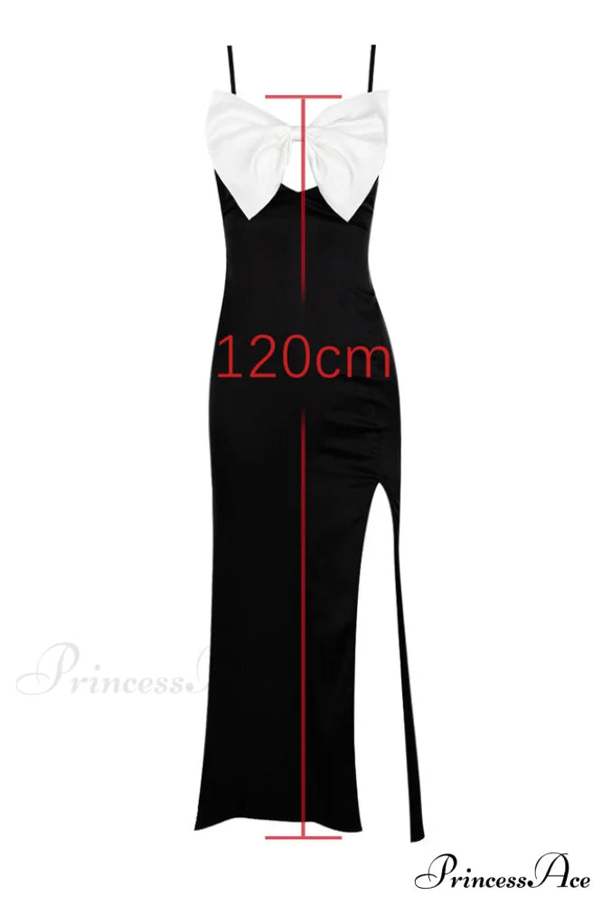 Eleanor Black & Charming White Bow Satin Gown