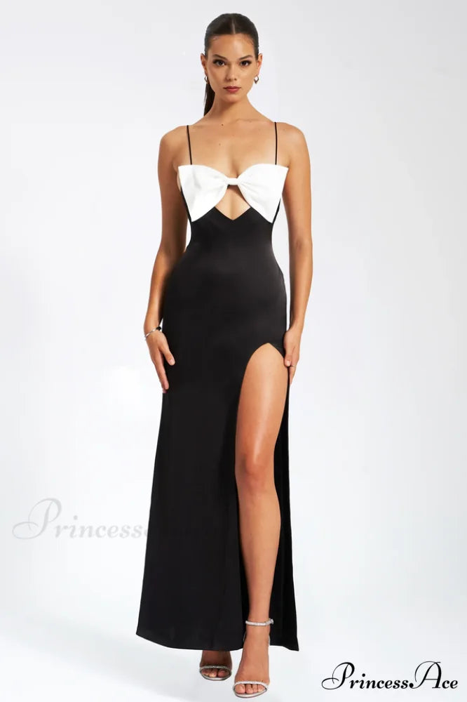 Eleanor Black & Charming White Bow Satin Gown XS / Black And White