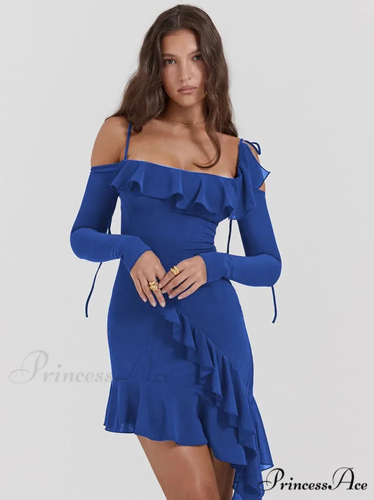Eleanora Ruched Stylish Mini Dress S / Blue