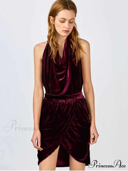 Elegant Backless Velvet Draped Tulip Dress