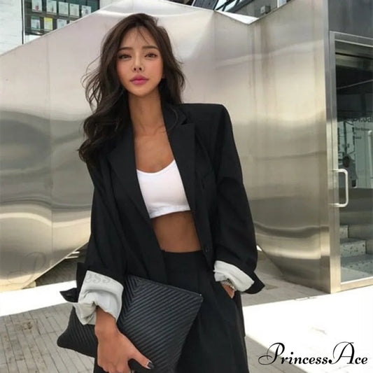 Elegant Black Single-breasted Women Blazer black / S