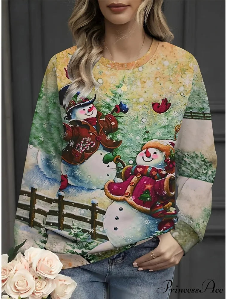 Elegant Casual Loose Round Neck Outdoor Autumn Winter Christmas Tree Hoodie Christmas Hoodies-L