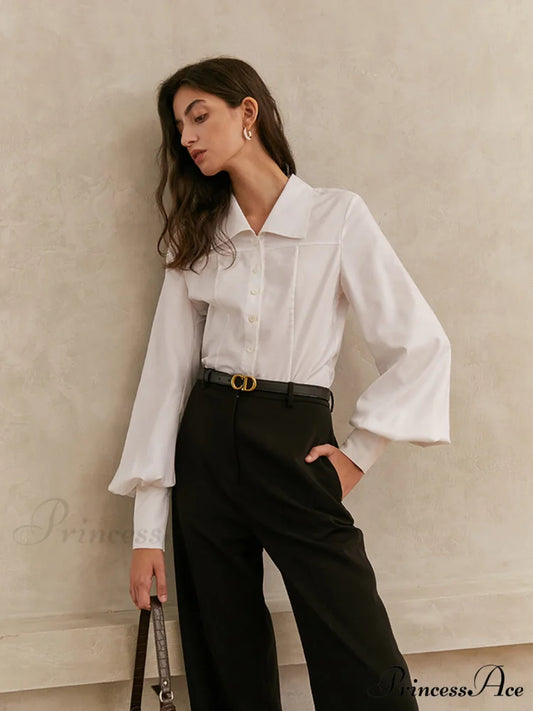 Elegant Collar Button Trendy Down Solid Shirt White / XS