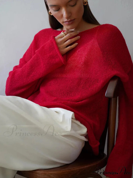 Elegant Cozy Casual Autumnal Loose Fashionable Warm Stylish Jumper Sweater Red / M