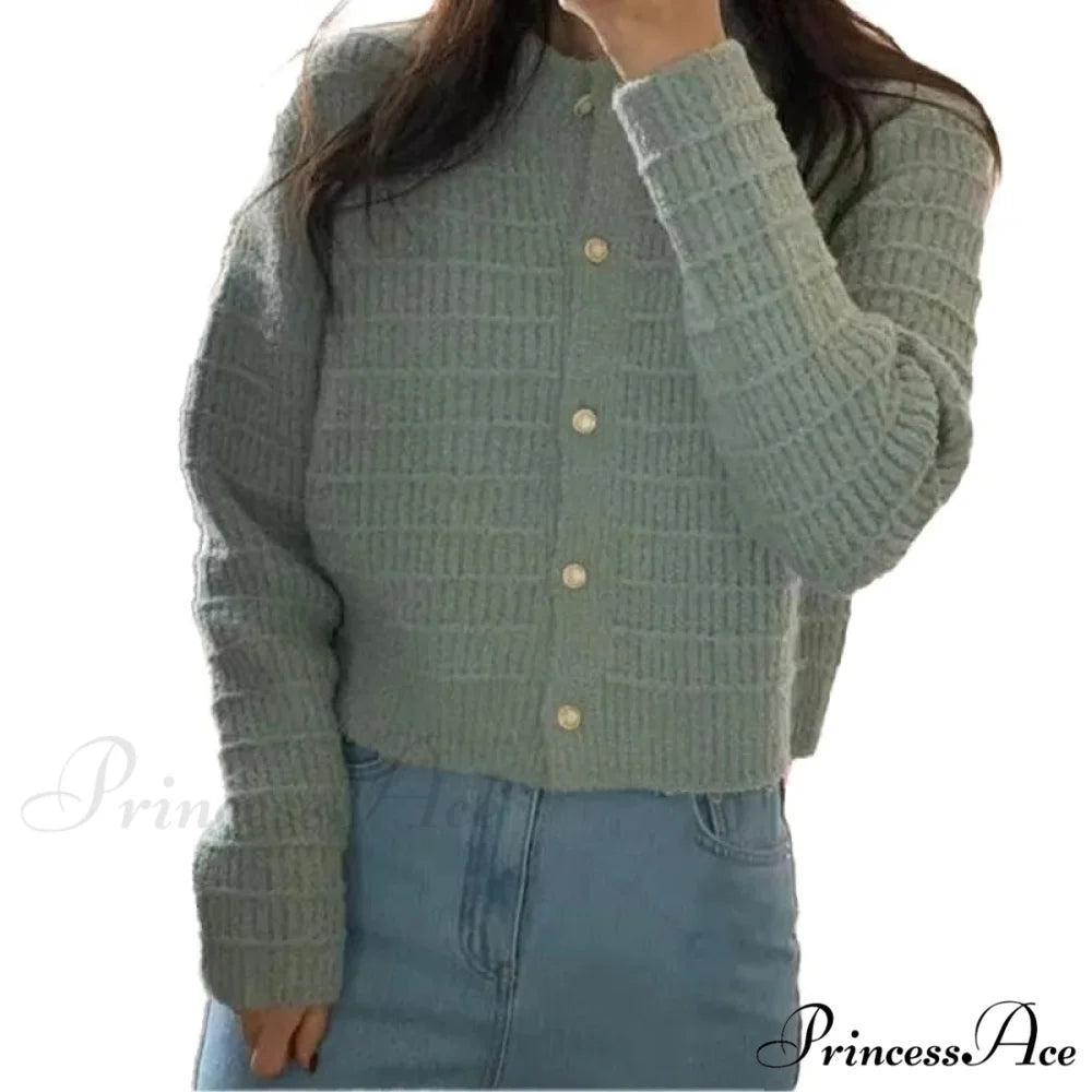 Elegant Cozy Tweed Knitted Loose Casual Solid Color Comfortable All-Match Sweater GREEN / One Size