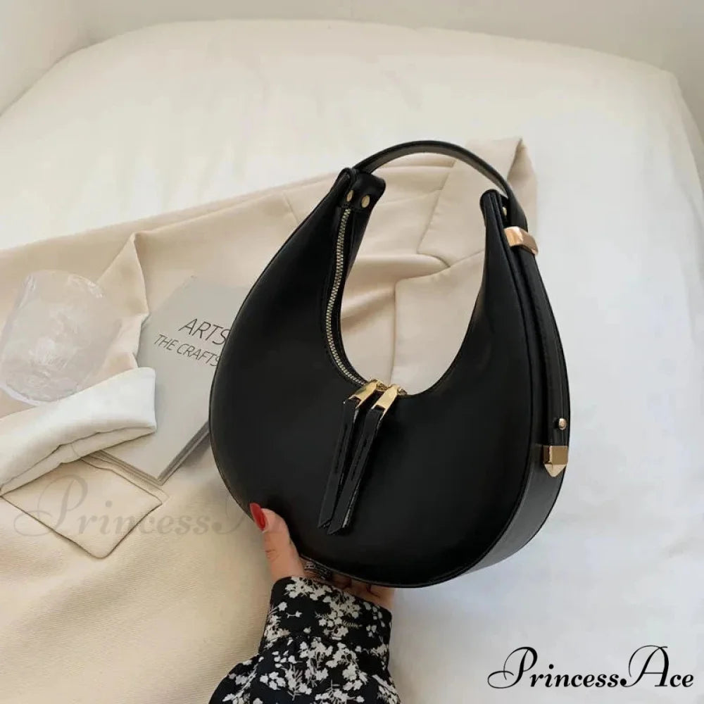 Elegant Crescent Faux Leather Crossbody Purse Black / 24x7x12cm handbag-250126