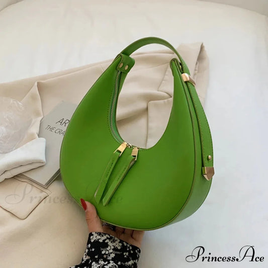 Elegant Crescent Faux Leather Crossbody Purse Green / 24x7x12cm handbag-250126