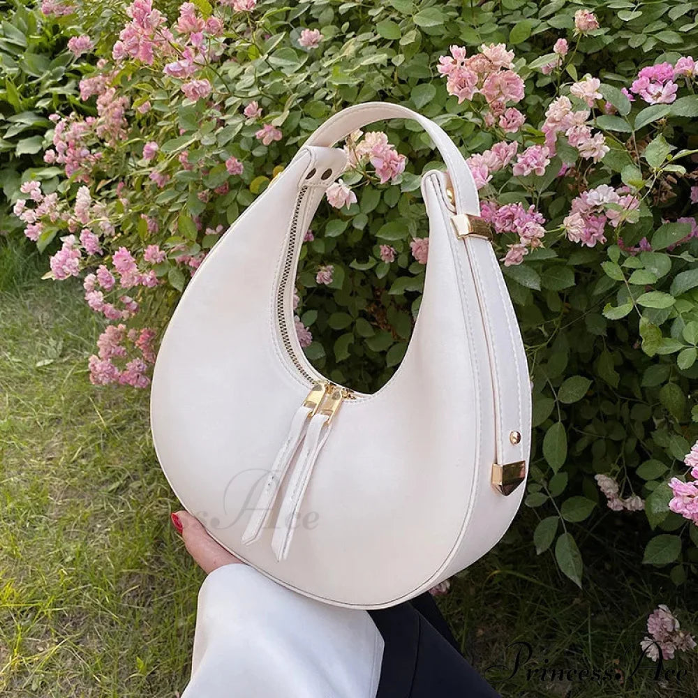 Elegant Crescent Faux Leather Crossbody Purse White / 24x7x12cm handbag-250126