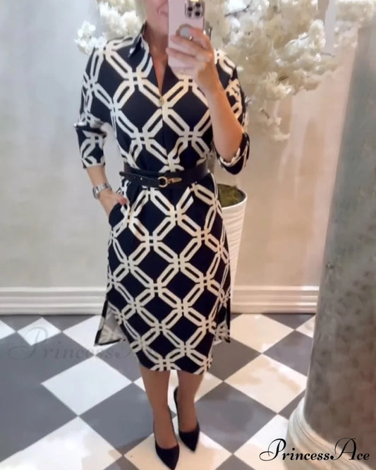 Elegant Dress with Geometric Print and Side Slit