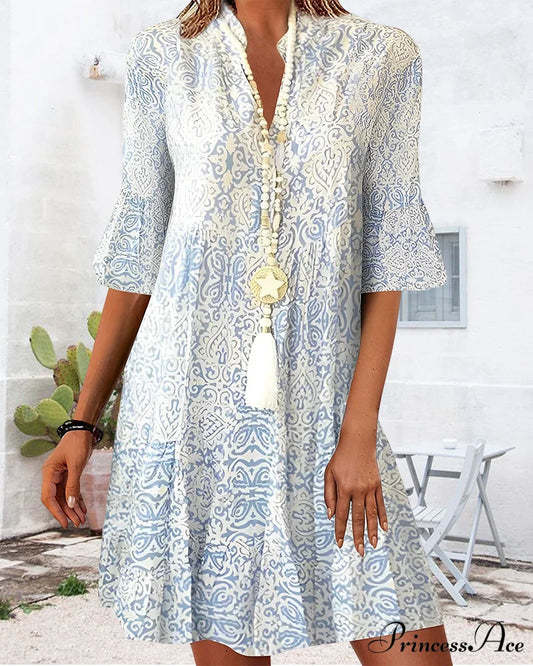Elegant Dress with Printed Half-Sleeves
