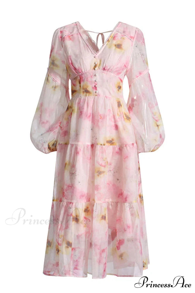 Elegant Floral Stylish Tea Dress S / Pink Floral
