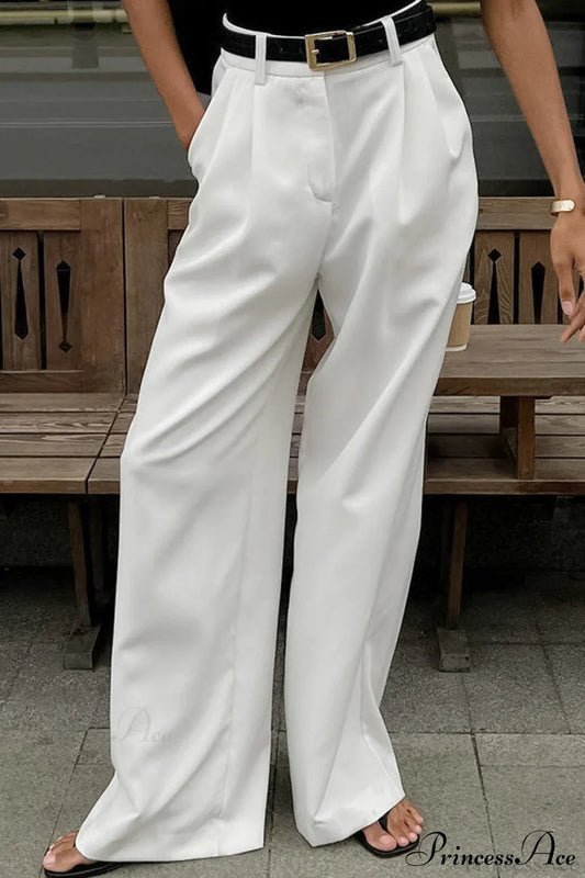 Elegant High Waist White Wide Leg Pants