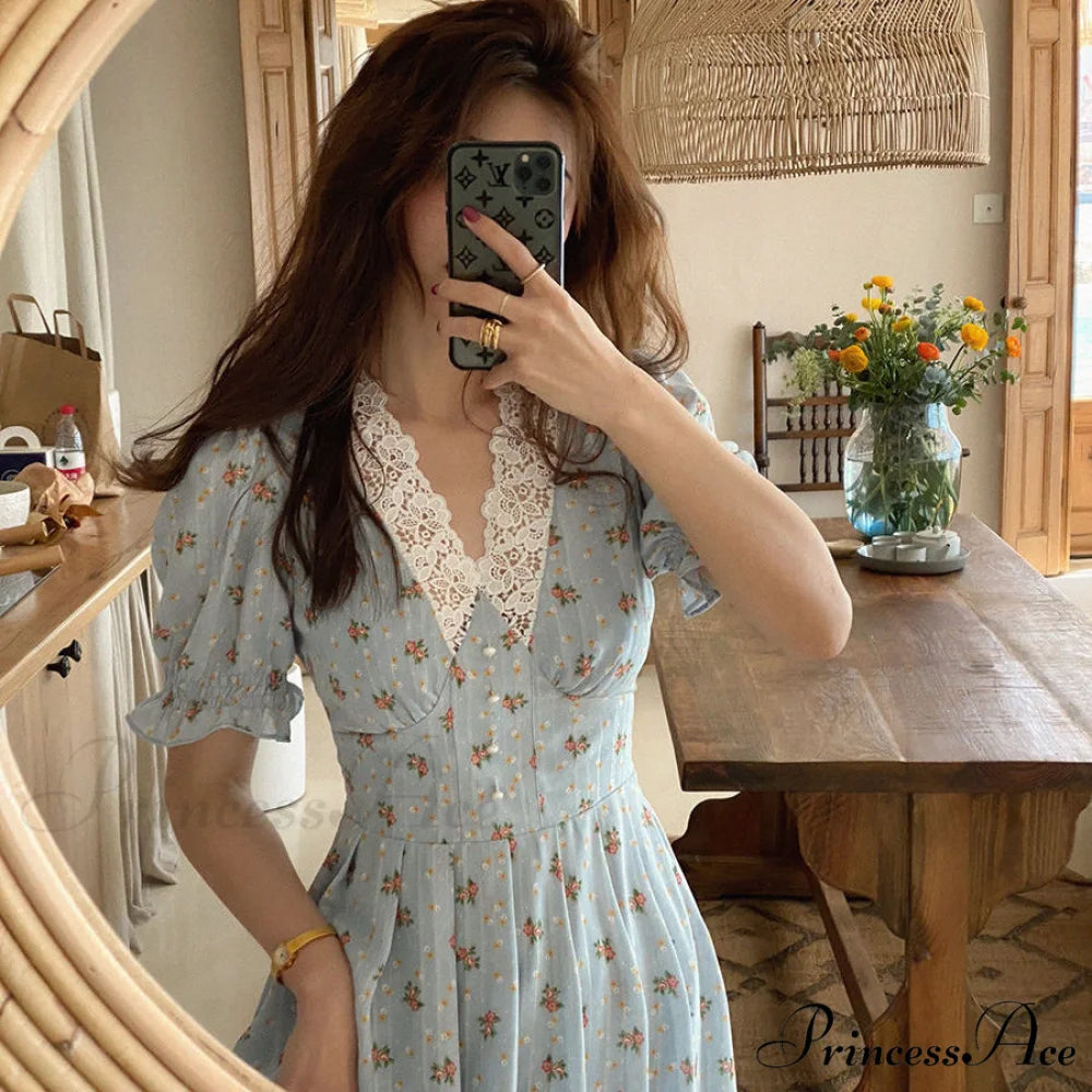 Elegant Lace Chiffon Korean Party Dress