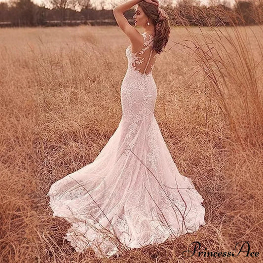 Elegant Lace Mermaid Bridal Wedding Gown white / 2 weddingdress-250223