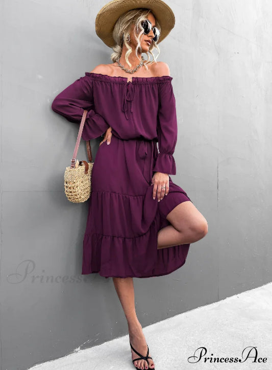 Elegant Lace-Up One-Shoulder Long Dress S / dark green