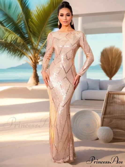 Elegant O Neck Long Sleeves Evening Prom Bodycon Dress Green Christmas Party Dress