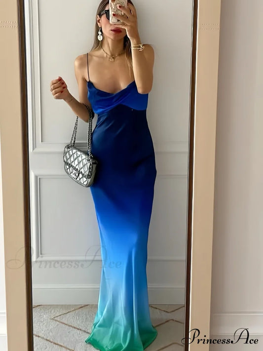 Elegant Oceanic Ombre Silk Evening Dress