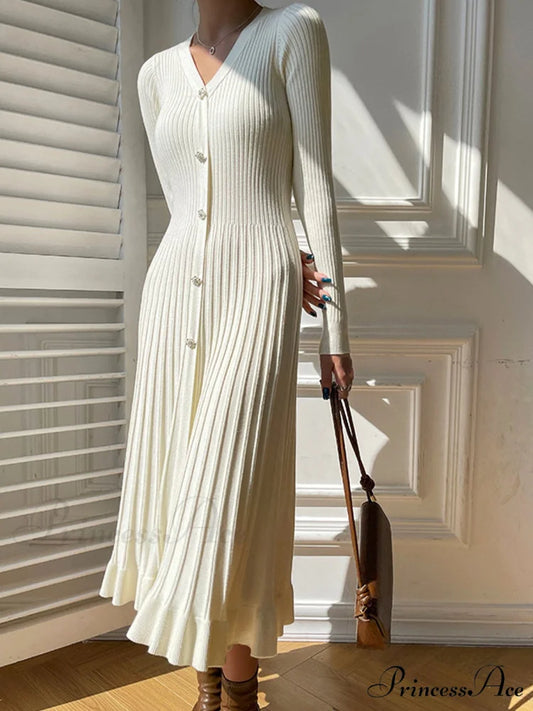 Elegant Off Shoulder Trendy Patchwork Floor Length Dress Off White / S
