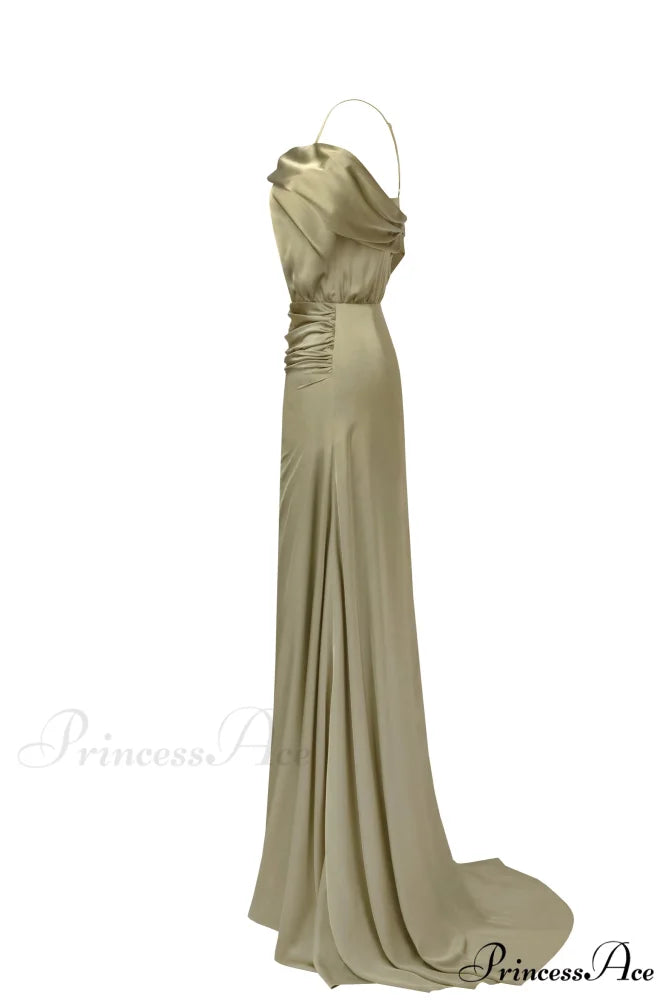 Elegant Olive Off-The-Shoulder Charming Silk Maxi Dress