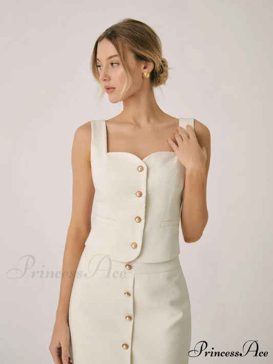 Elegant Pearl Graceful Buckle Tank Top Off-White / XS