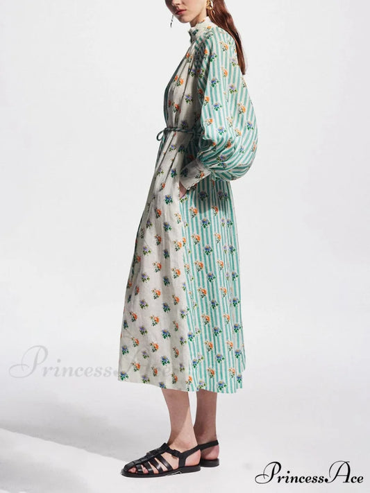 Elegant Puff Sleeve Charming Printed Shirt Dress