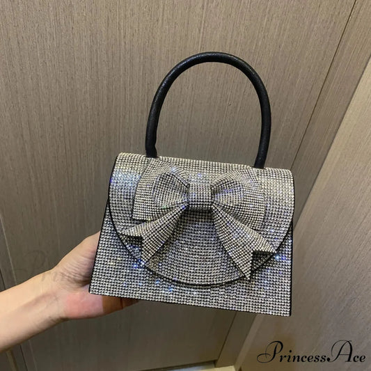 Elegant Ribbon Gemstones Metal Petite Clutch Celebration Purse Black / about 18.5x13x6cm clutchbag-250126