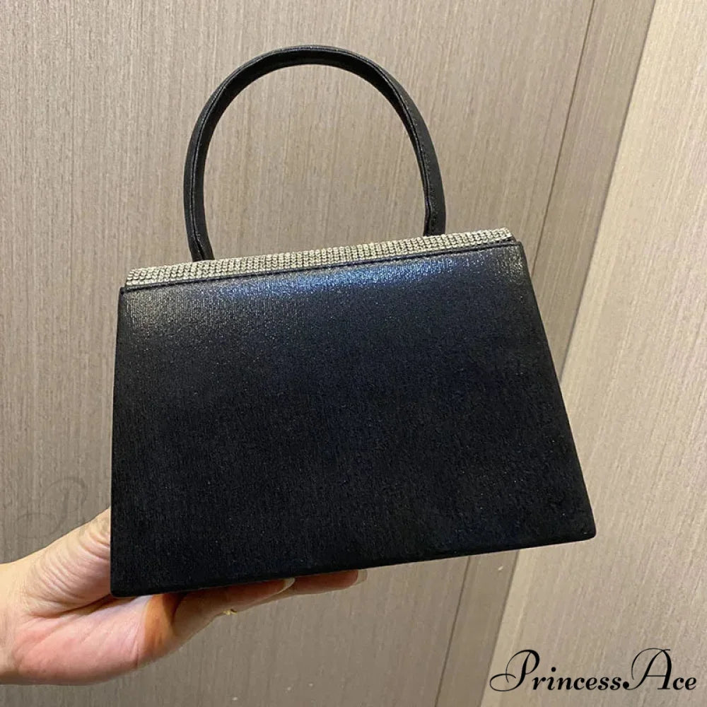 Elegant Ribbon Gemstones Metal Petite Clutch Celebration Purse Black / about 18.5x13x6cm clutchbag-250126