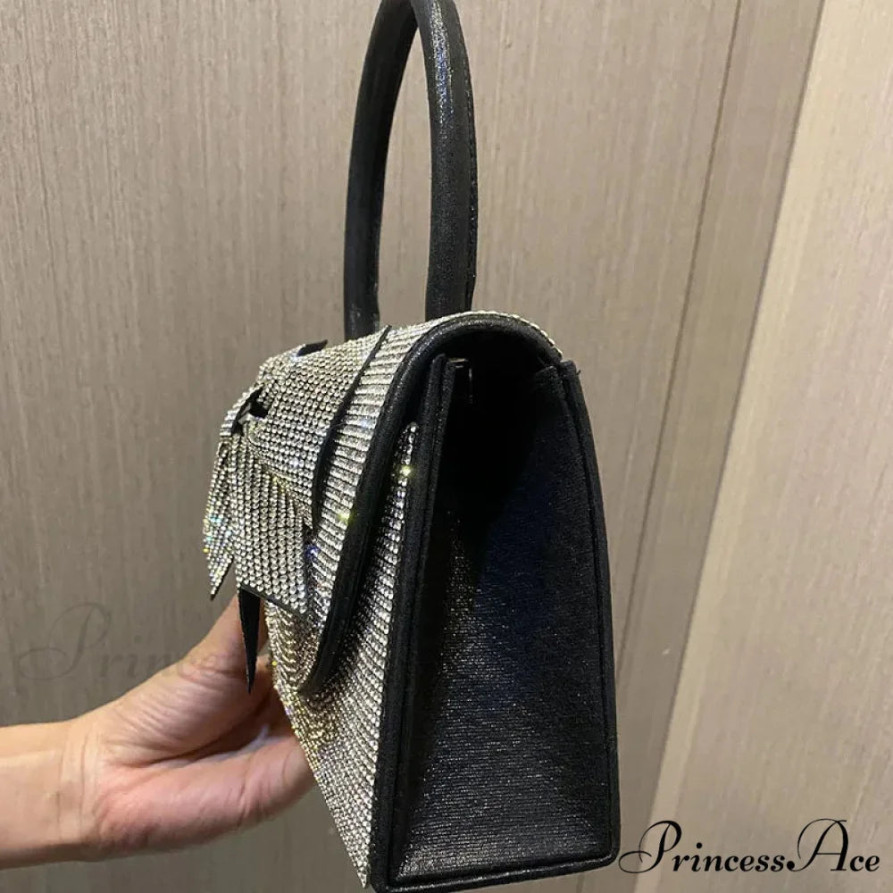 Elegant Ribbon Gemstones Metal Petite Clutch Celebration Purse Black / about 18.5x13x6cm clutchbag-250126