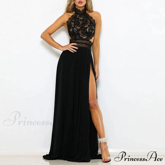 Elegant See Through High Split Backless Lace Red Christmas Party Dress