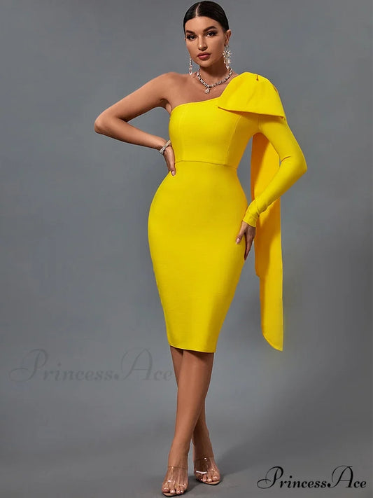 Elegant Sexy Bowknot Evening Club Party Dress Yellow / XL