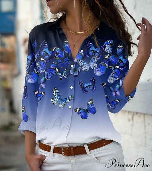 Elegant Shirts Fashion Long Sleeve Blouse Blue / S