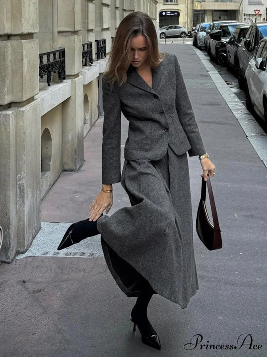 Elegant Solid Graceful Button Down Blazer Grey / XS