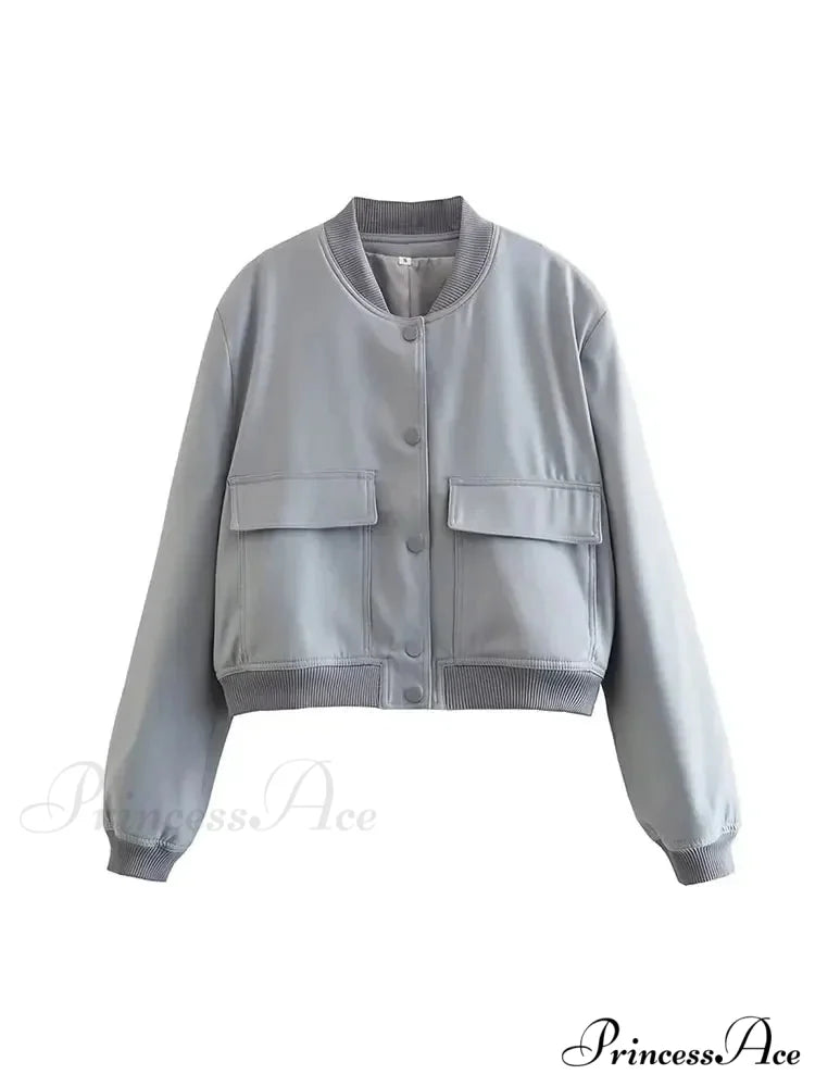 Elegant Solid Single-breasted Motorcycle Chic Long Sleeves With Pocket Autumn Stylish Coat Grey / S