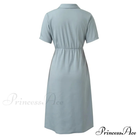 Elegant Solid Slim Korean Style Streetwear Midi Short Sleeve Lapel Casual Cozy Summer Fashion 2024 Dress