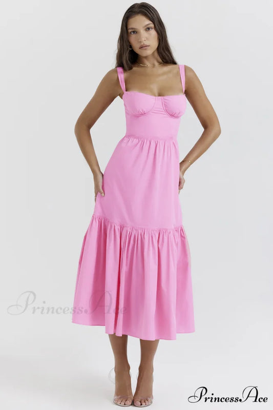 Elia French Stylish Pink Midi Sundress XS / French Pink