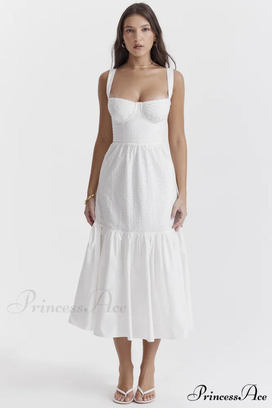 Elia White Broderie Charming Anglaise Midi Dress XS / White