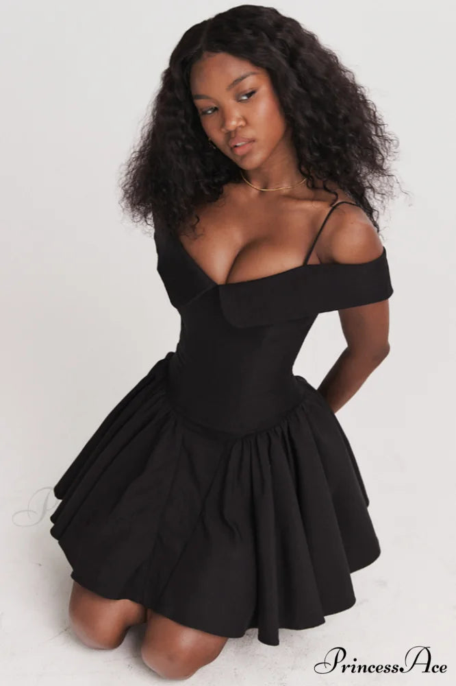 Elida Black Stylish Mini Dress