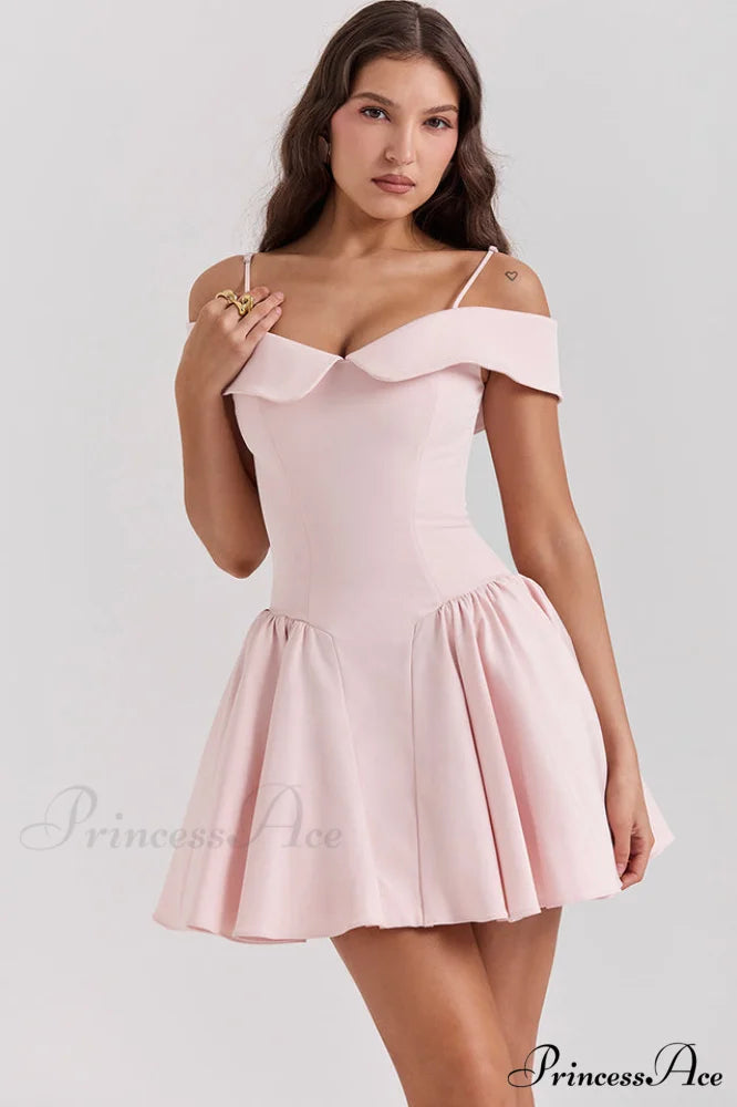 Elida Black Stylish Mini Dress XS / Peach Pink