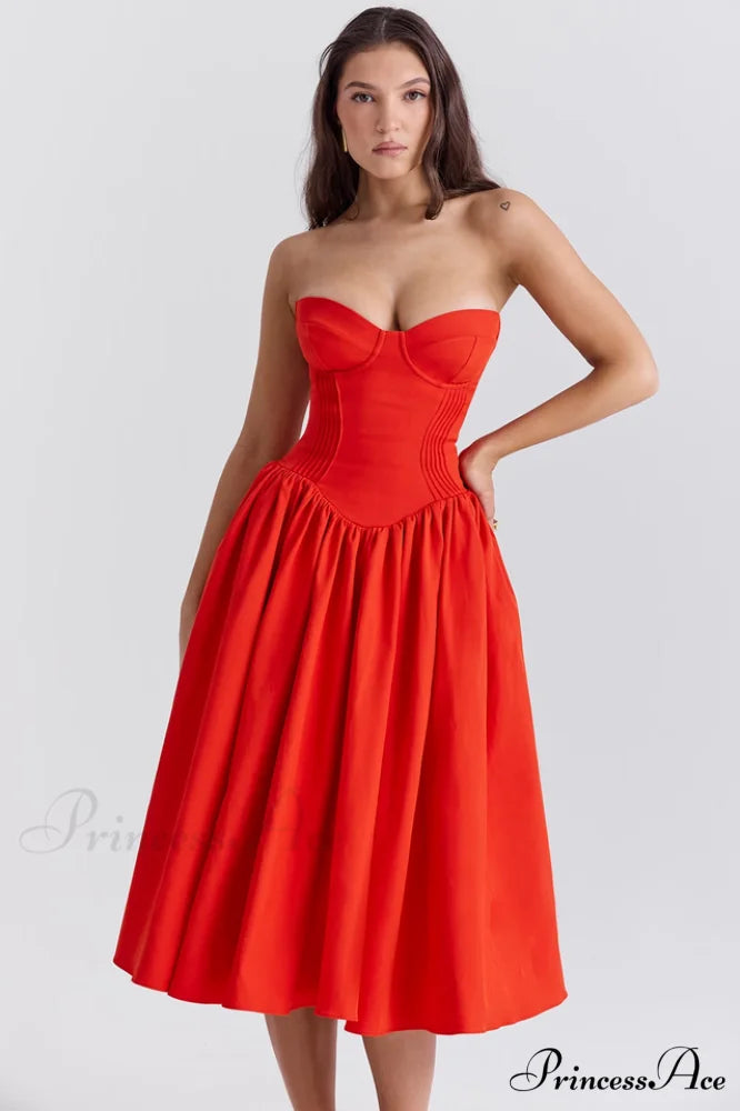 Elizabeth Italian Stylish Tomato Midi Sundress