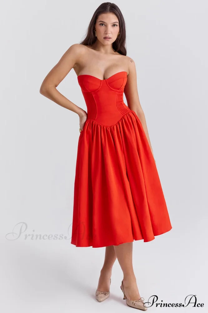 Elizabeth Italian Stylish Tomato Midi Sundress