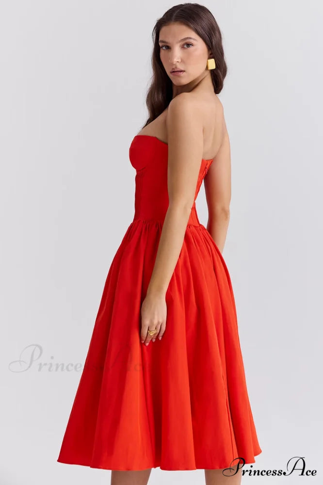 Elizabeth Italian Stylish Tomato Midi Sundress